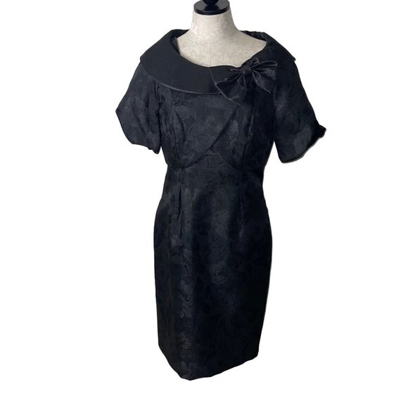 Victor Costa Dress And Jacket Set Size 6 Two Piece Black Floral Jacquard New - Picture 1 of 12